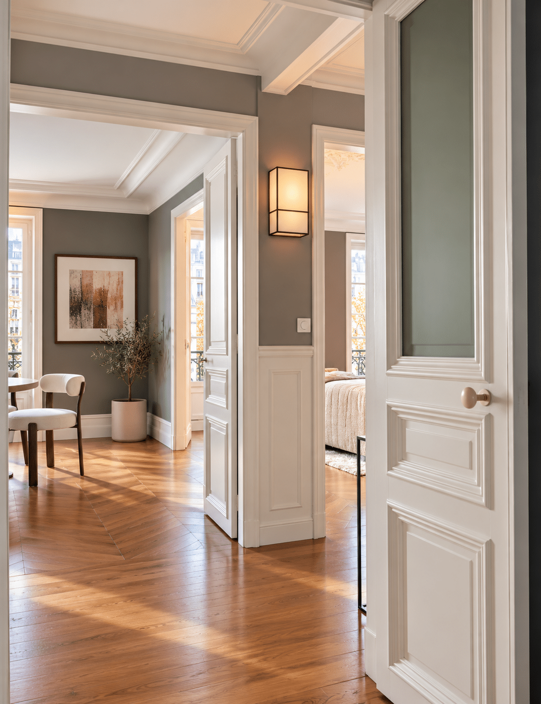 Appartement rénové à Vincennes avec parquet ancien, moulures et portes à panneaux